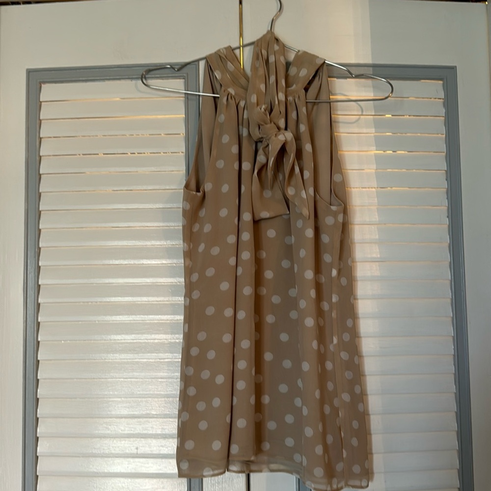 White House Black Market Sleeveless Polka Dot Blouse with Removable Tie